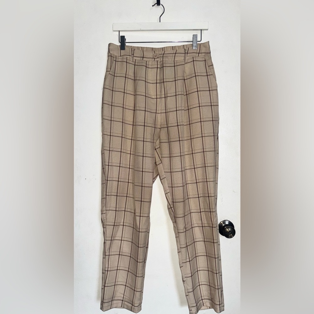 Grace Karin Women's Tan Checkered Chinos